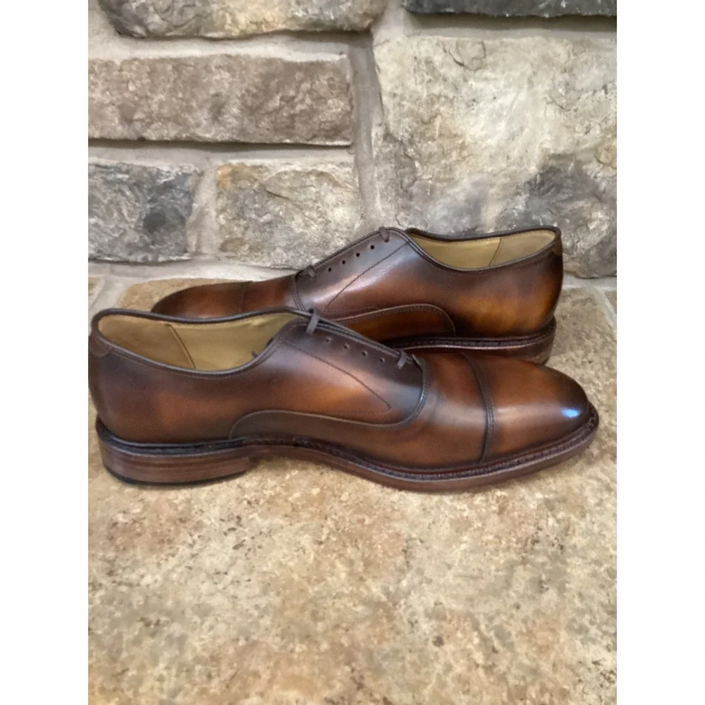 Allen Edmonds Reserve Manhattan Coffee Brown Leather Cap Toe Oxford Shoes 12 New